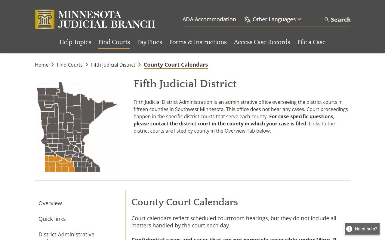 Brown County court dockets Fifth Judicial District county calendars