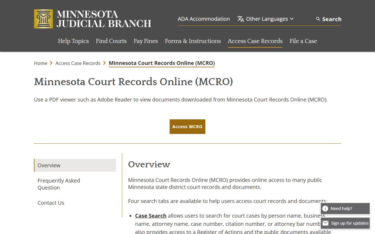 Brown County court records MCRO access overview