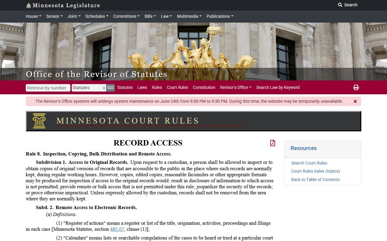 Brown County court records Minnesota public access Rule 8