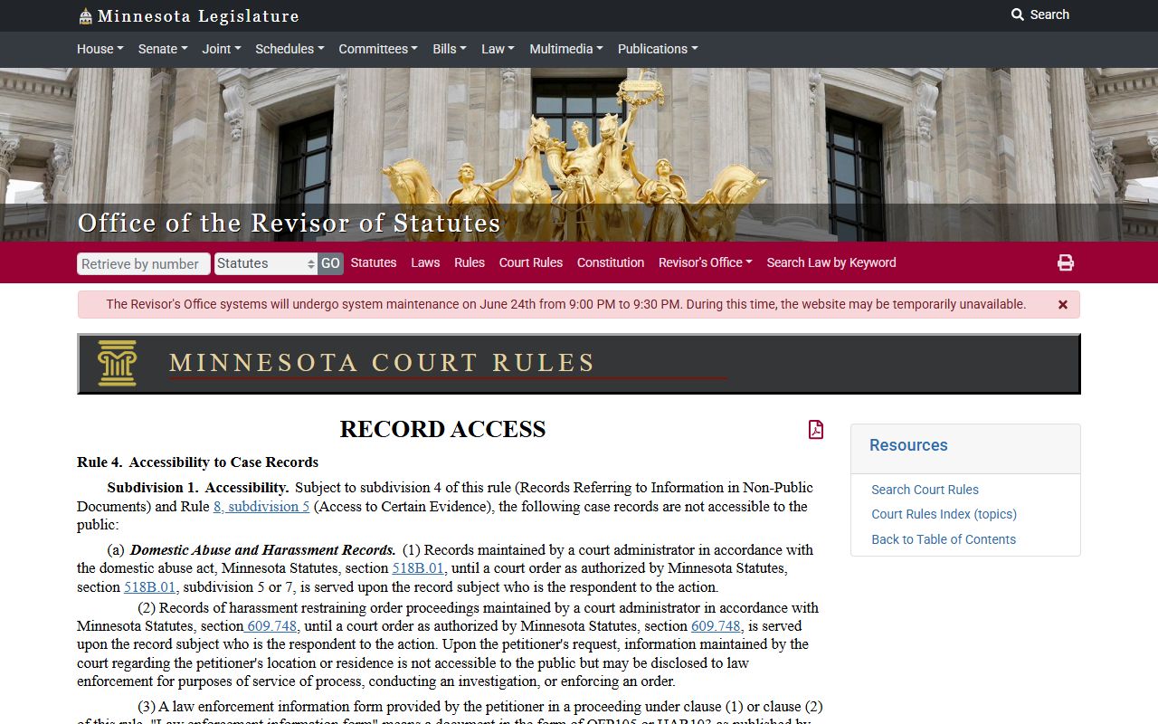 Brown County court records Minnesota public access Rule 4