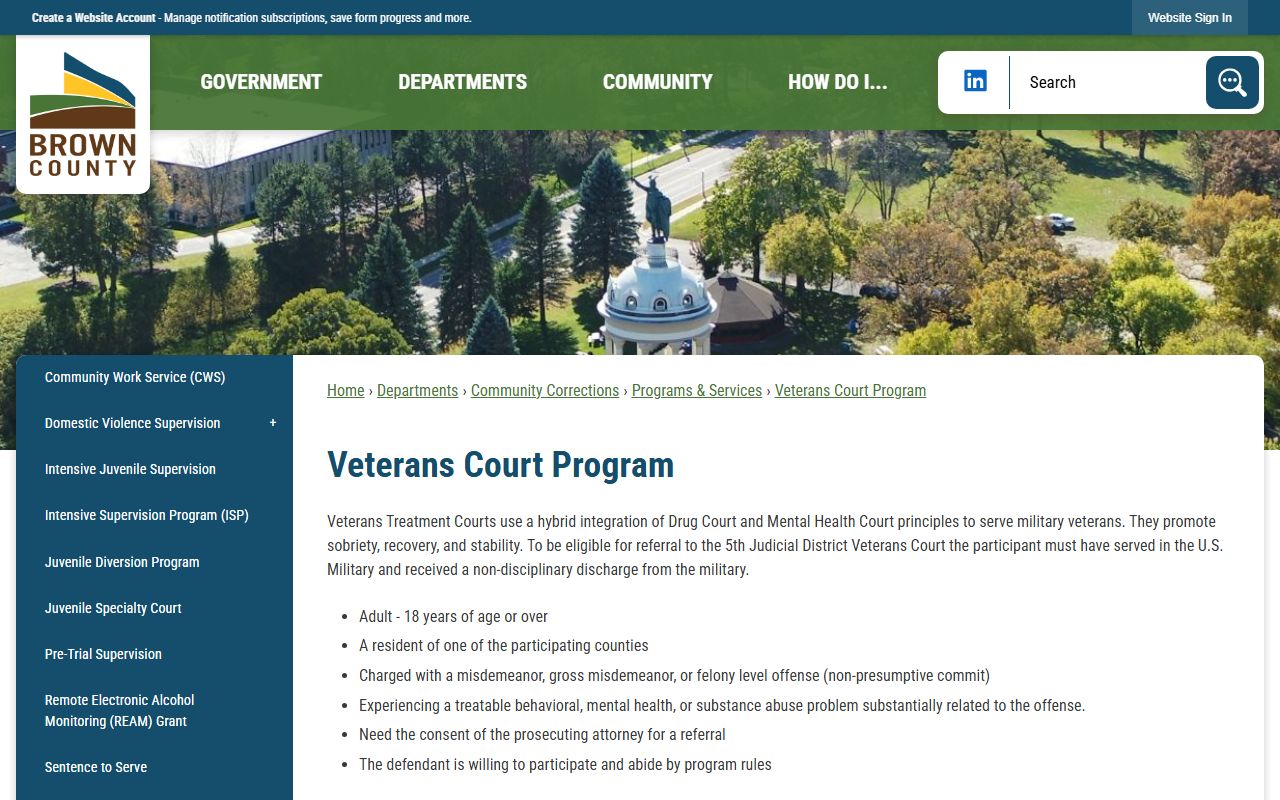 Brown County criminal court records Veterans Court Program