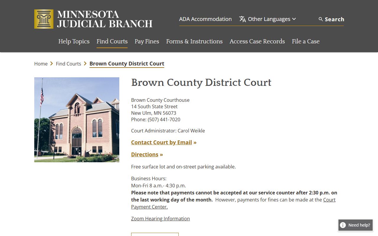 Brown County District Court records official court page