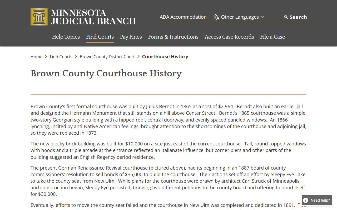 Brown County District Court courthouse history records