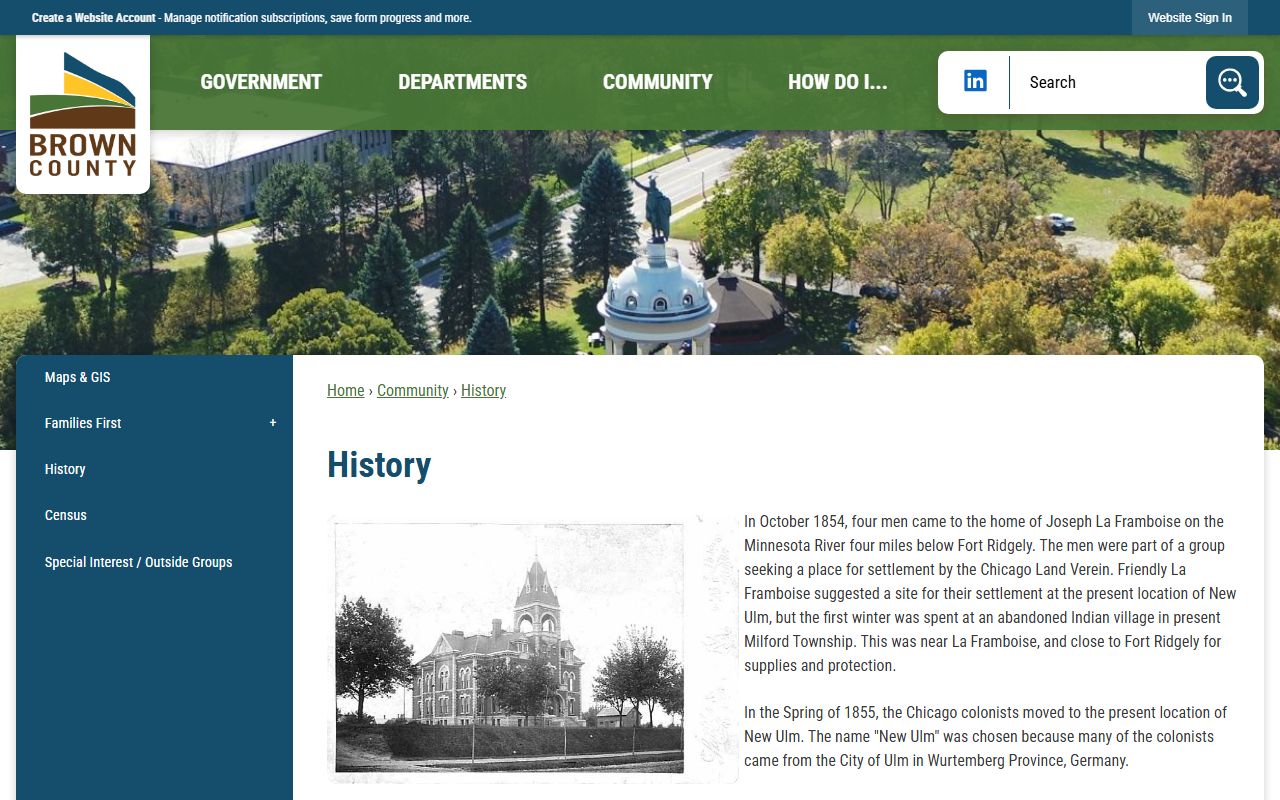 Brown County court records county history page