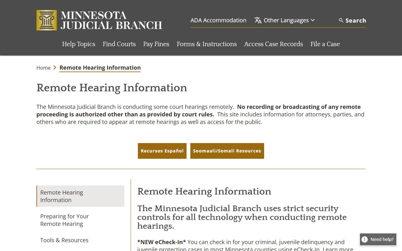 Brown County court records remote hearings page