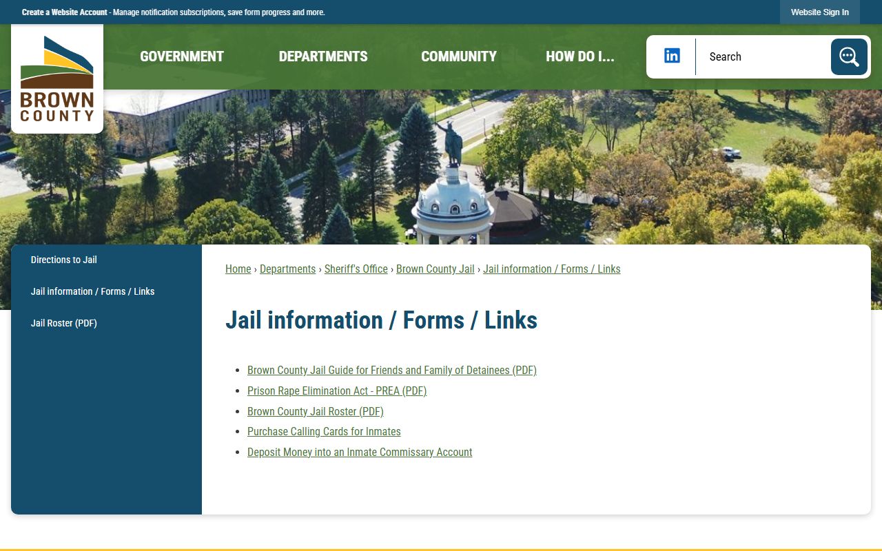 Brown County inmate records jail information forms and links