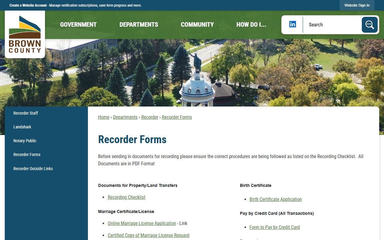 Brown County marriage records Recorder forms