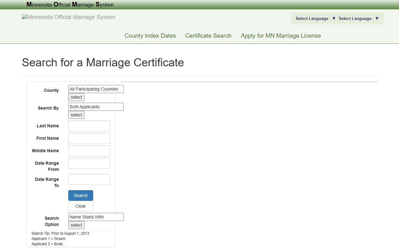 Brown County marriage records MOMS marriage certificate search