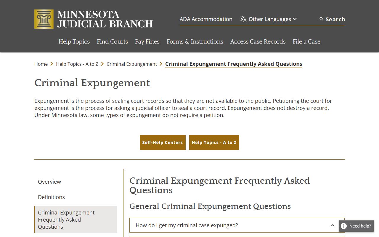 Brown County probate records Minnesota criminal expungement FAQs