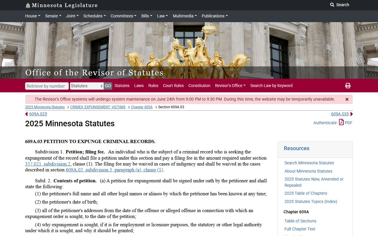 Brown County probate records Minnesota expungement petition statute