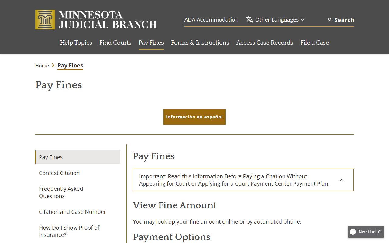 Brown County traffic court records Minnesota pay fines and citations