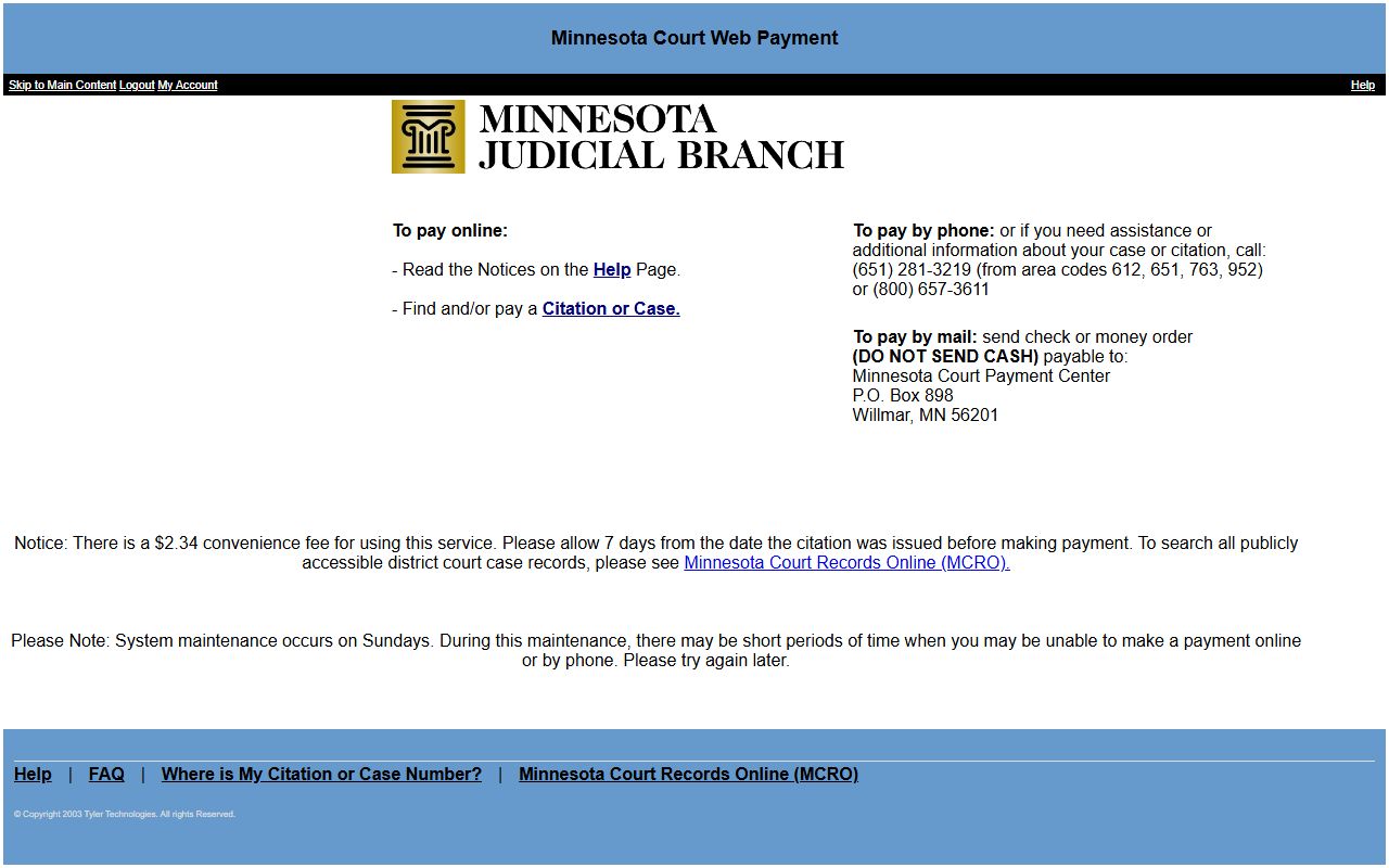 Brown County traffic court records Minnesota Court Web Payment portal